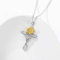 wholesale 925 Sterling Silver & Yellow Gold Plated Sunflower Cross Pendant Necklace for Women-0-1