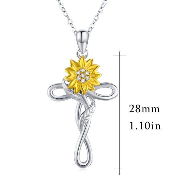 Sterling Silver Rhodium And Gold Plated Sunflower Cross Necklace-2