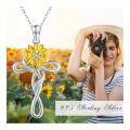 wholesale 925 Sterling Silver & Yellow Gold Plated Sunflower Cross Pendant Necklace for Women-0-4