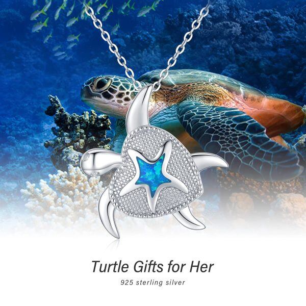 Sterling Silver Opal Rhodium Plated Turtle Necklace-6