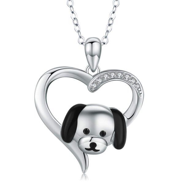 Sterling Silver Zircon Rhodium Plated Dog Necklace-0