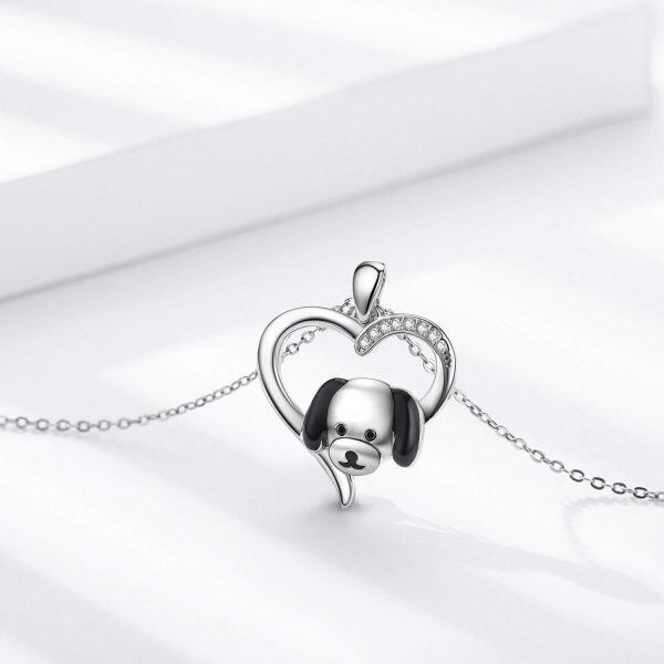 Sterling Silver Zircon Rhodium Plated Dog Necklace-2