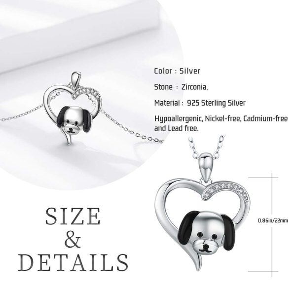 Sterling Silver Zircon Rhodium Plated Dog Necklace-5