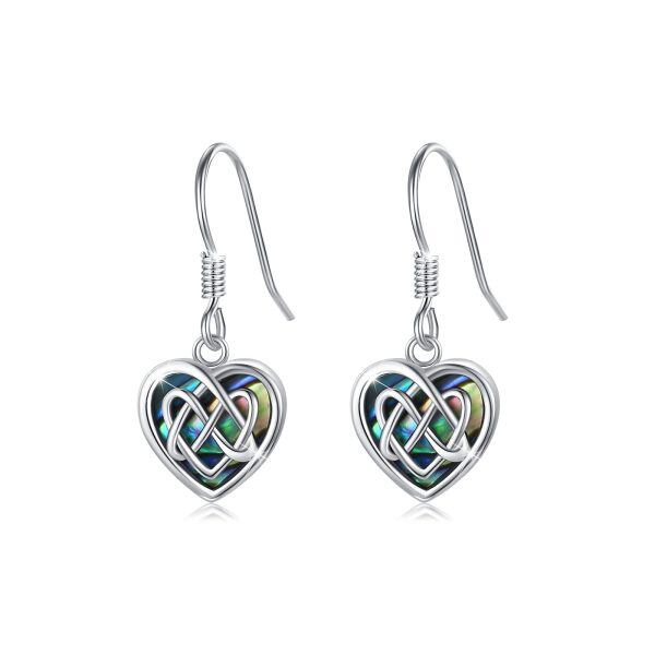 Sterling Silver Abalone Shell Rhodium Plated Celtic Earrings-0