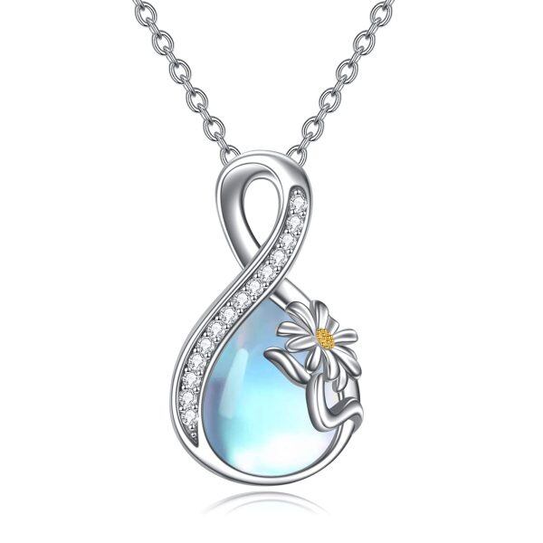 Sterling Silver Moonstone Rhodium And Gold Plated Necklace-0