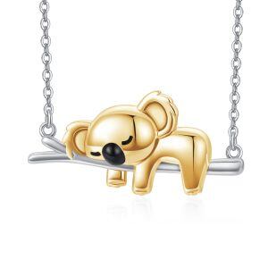 Sterling Silver Rhodium And Gold Plated Koala Necklace-0