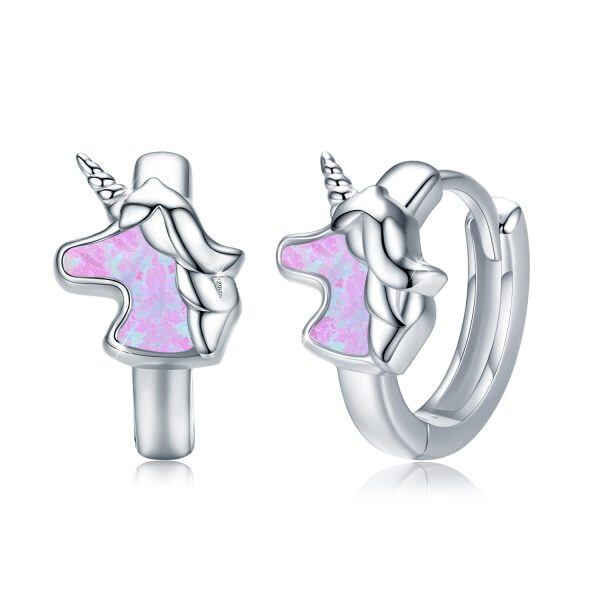 Sterling Silver Opal Rhodium Plated Unicorn Earrings-0