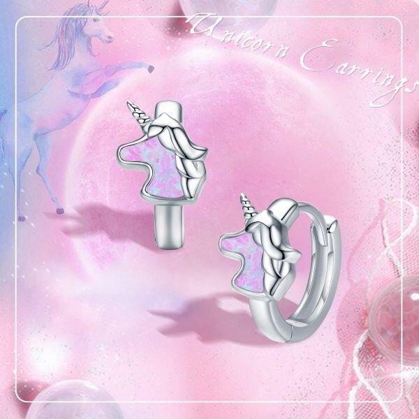 Sterling Silver Opal Rhodium Plated Unicorn Earrings-4