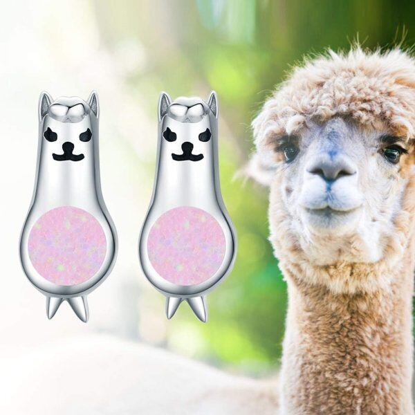 Sterling Silver Opal Rhodium Plated Llama Earrings-2