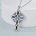 wholesale 925 Sterling Silver Abalone Shell Inlay Celtic Knot Cross Pendant Necklace for Women Girls  45cm Chain Length-0-1