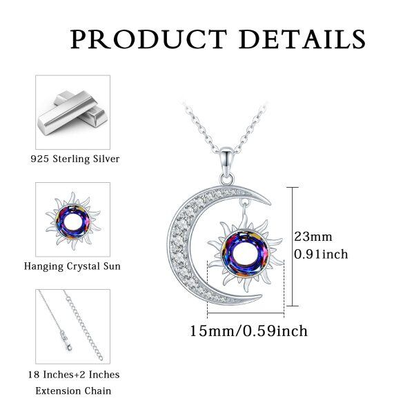 Sterling Silver Zircon Rhodium Plated Sun And Moon Necklace-4