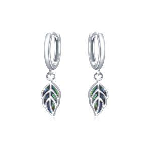 Sterling Silver Abalone Shell Rhodium Plated Leaf Earrings-0