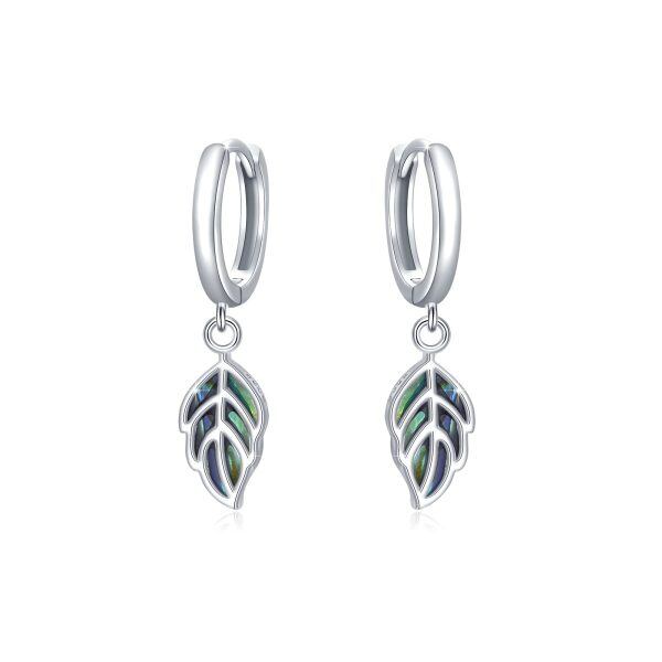 Sterling Silver Abalone Shell Rhodium Plated Leaf Earrings-0