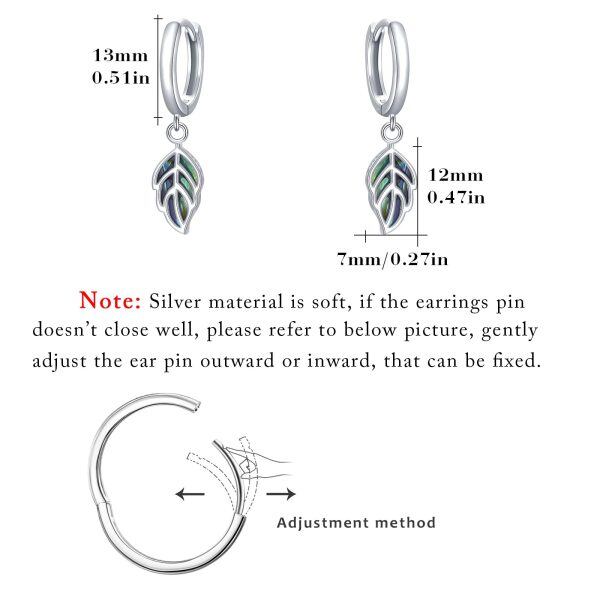 Sterling Silver Abalone Shell Rhodium Plated Leaf Earrings-1