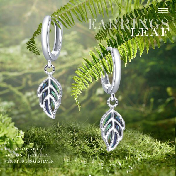 Sterling Silver Abalone Shell Rhodium Plated Leaf Earrings-2