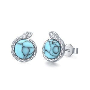 Sterling Silver Turquoise Rhodium Plated Snake Earrings-0