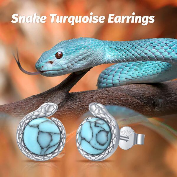 Sterling Silver Turquoise Rhodium Plated Snake Earrings-5