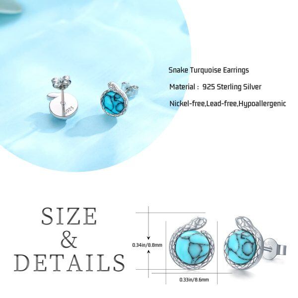 Sterling Silver Turquoise Rhodium Plated Snake Earrings-6