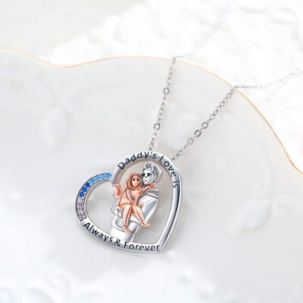 Sterling Silver Zircon Rhodium And Rose Plated Father Daughter Pendant Necklace-1