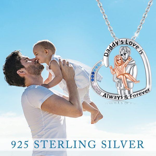 Sterling Silver Zircon Rhodium And Rose Plated Father Daughter Pendant Necklace-4