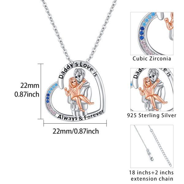 Sterling Silver Zircon Rhodium And Rose Plated Father Daughter Pendant Necklace-5