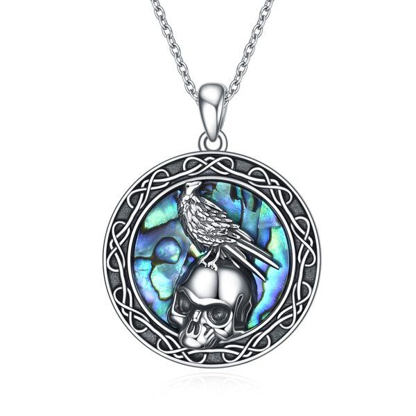 Sterling Silver Abalone Shell Oxidized Raven Necklace-0