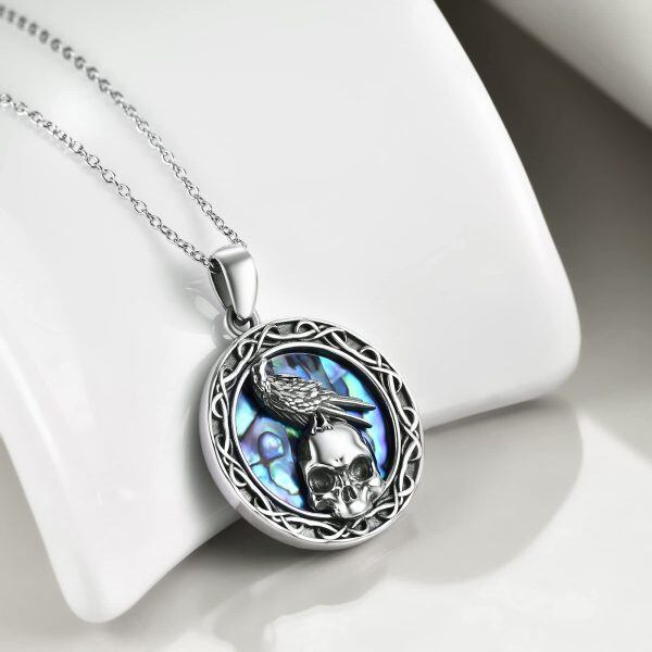 Sterling Silver Abalone Shell Oxidized Raven Necklace-5