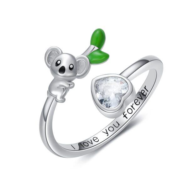 Sterling Silver Zircon Rhodium Plated Koala Ring-0