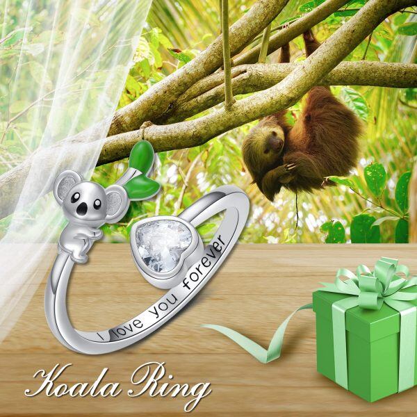 Sterling Silver Zircon Rhodium Plated Koala Ring-1