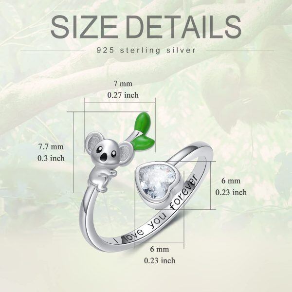 Sterling Silver Zircon Rhodium Plated Koala Ring-2