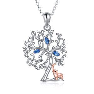 Sterling Sliver Zircon Rhodium And Rose Gold Plated Tree Of Life Necklace-0