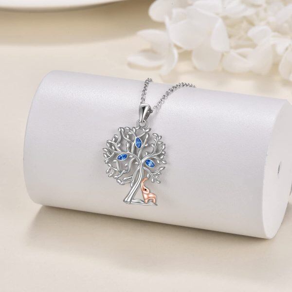 Sterling Sliver Zircon Rhodium And Rose Gold Plated Tree Of Life Necklace-2