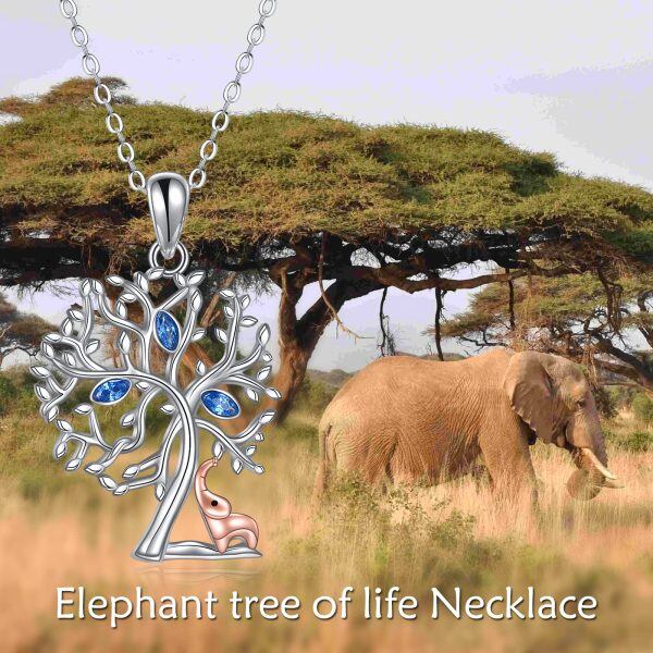 Sterling Sliver Zircon Rhodium And Rose Gold Plated Tree Of Life Necklace-5