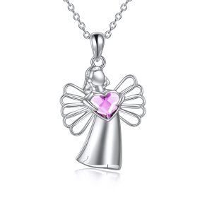 Sterling Silver Zircon Rhodium Plated Guardian Angel Necklace-0