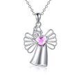 wholesale 925 Sterling Silver Pink Heart Metal Crystal Angel Pendant Necklace for Girl's Baptism Gift-0-0