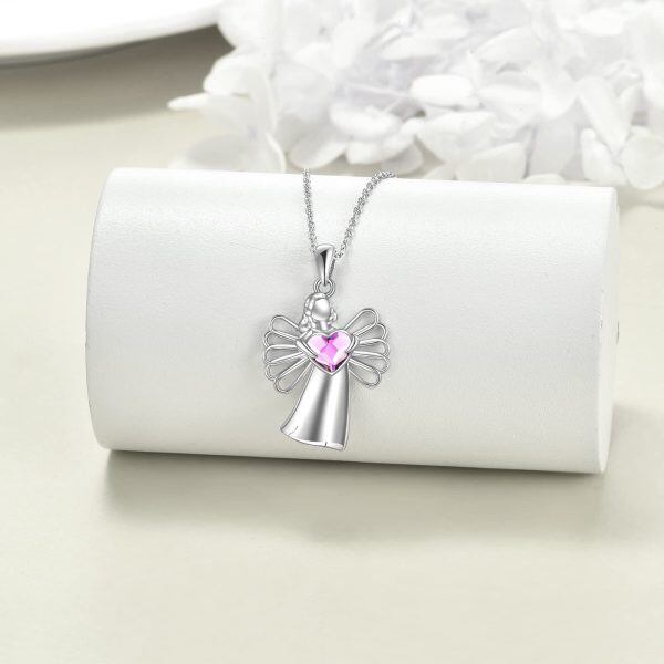 Sterling Silver Zircon Rhodium Plated Guardian Angel Necklace-3