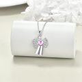 wholesale 925 Sterling Silver Pink Heart Metal Crystal Angel Pendant Necklace for Girl's Baptism Gift-0-3