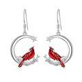wholesale 925 Sterling Silver Red Cardinal Bird Dangle Earrings with Stars and Moon Design-0-0