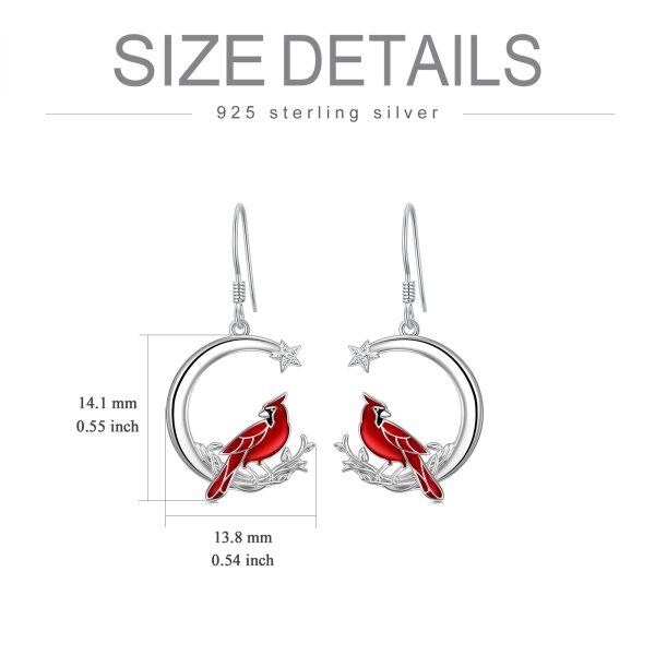 Sterling Silver Zircon Rhodium Plated Red Cardinal Earrings-2