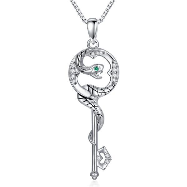 Sterling Silver Zircon Rhodium Plated Snake Necklace-0