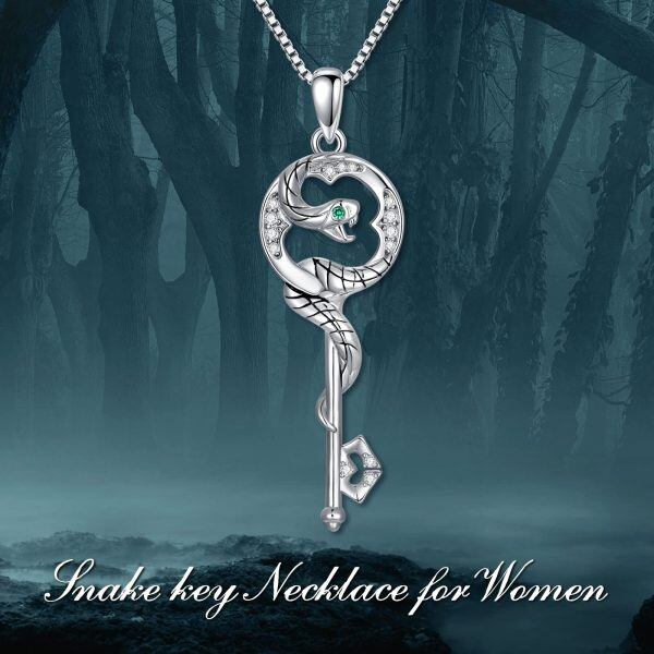 Sterling Silver Zircon Rhodium Plated Snake Necklace-4