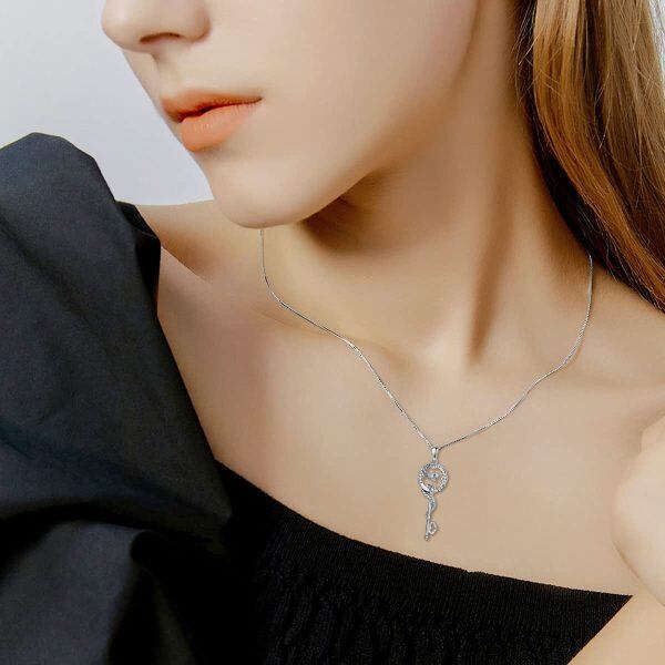 Sterling Silver Zircon Rhodium Plated Snake Necklace-5