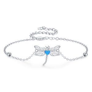 Sterling Silver Opal Rhodium Plated Dragonfly Bracelet-0