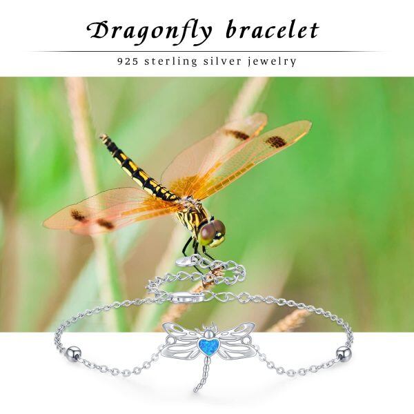 Sterling Silver Opal Rhodium Plated Dragonfly Bracelet-4