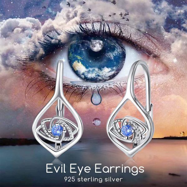 Sterling Silver Zircon Rhodium Plated Evil Eye Earrings-5