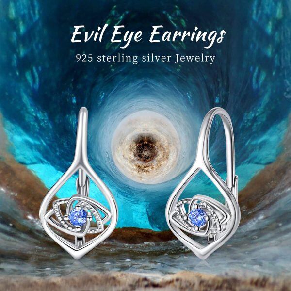 Sterling Silver Zircon Rhodium Plated Evil Eye Earrings-6