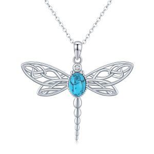 Sterling Silver Turquoise Rhodium Plated Dragonfly Necklace-0