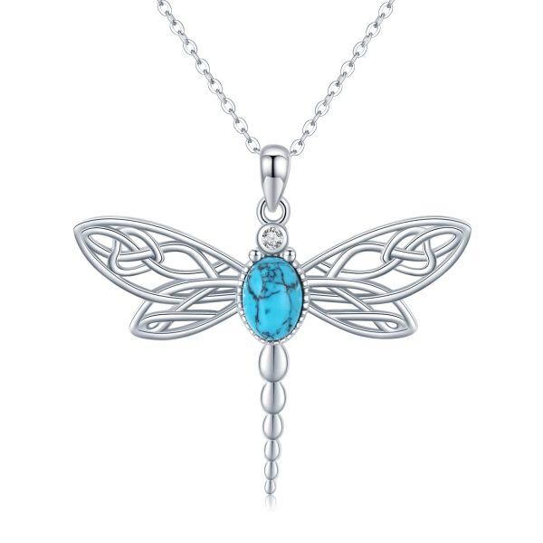 Sterling Silver Turquoise Rhodium Plated Dragonfly Necklace-0