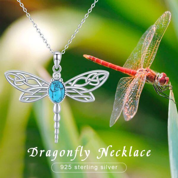 Sterling Silver Turquoise Rhodium Plated Dragonfly Necklace-3