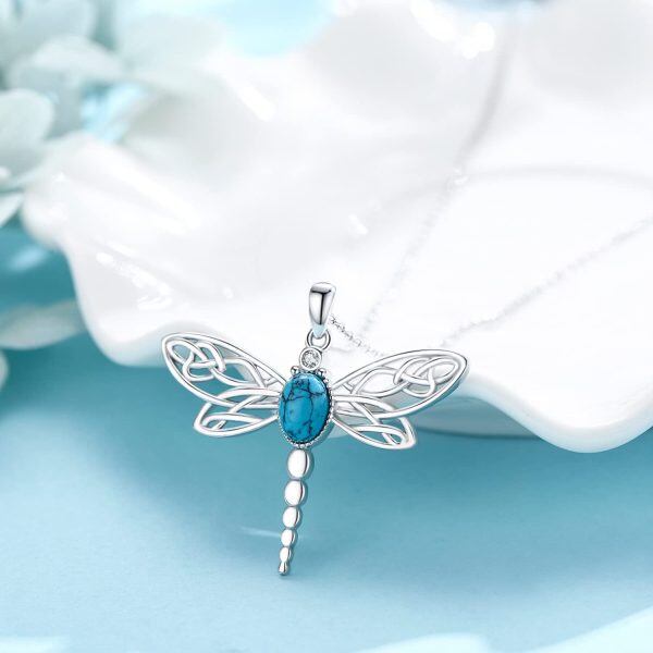 Sterling Silver Turquoise Rhodium Plated Dragonfly Necklace-4